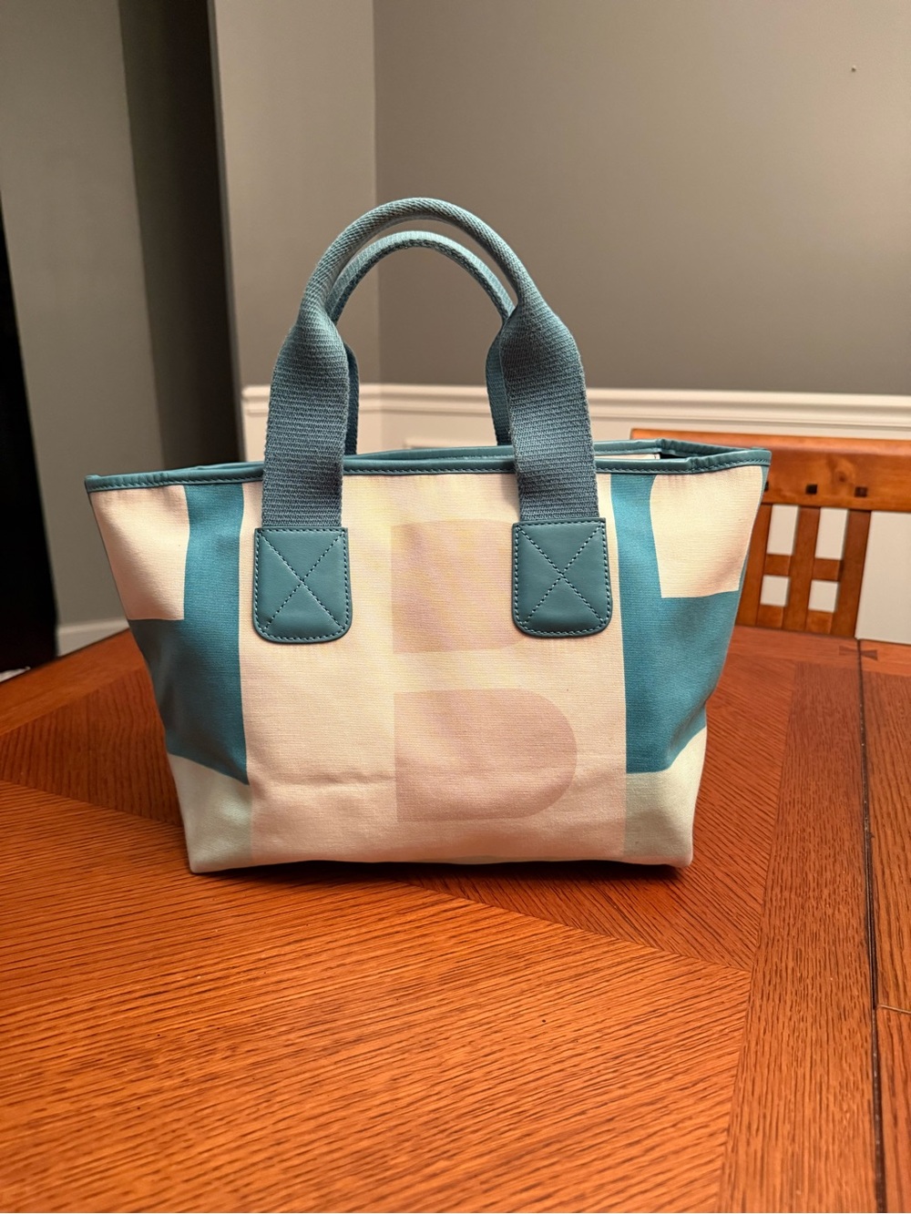 Bally BOOTHBAY Geometric B Canvas Leather Trim Tote Handbag Blue - Picture 3 of 7